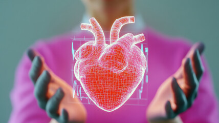 Aufkleber - A person holds a glowing, digital heart symbolizing health, technology, and healthcare innovation.