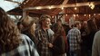 © VK Studio - Friends gather at a rustic barn party, enjoying lively conversations under the warm glow of string lights, creating a scene of camaraderie and joy.
