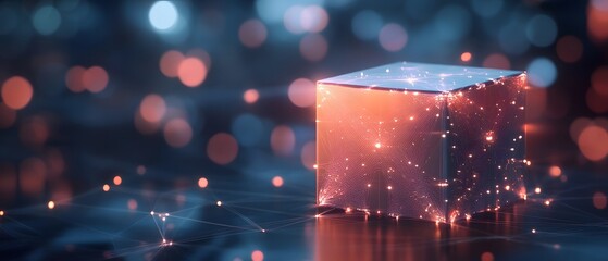 Poster - A glowing cube surrounded by colorful particles, symbolizing technology and innovation in a digital world.
