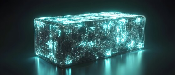 Fototapete - A glowing digital block with intricate patterns, ideal for technology, science, and modern design concepts in various projects.