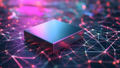 Poster - A sleek digital object surrounded by vibrant colors and connections, symbolizing technology and modern innovation.