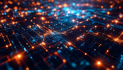 Aufkleber - a vibrant abstract illustration showcasing glowing circuits and lights, representing technology and 