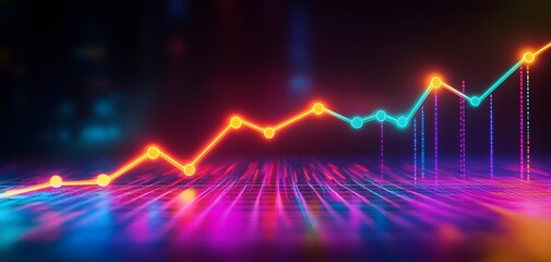 Poster - A vibrant and dynamic line graph representing financial growth, showcasing colorful data points and fluctuations in a digital space.