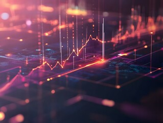 Poster - A vibrant digital representation of a stock market graph with glowing lines and futuristic elements illustrating financial trends.