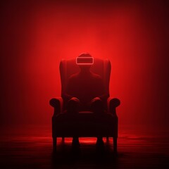 Poster - Silhouette of a person wearing VR headset seated in a chair in a red light.