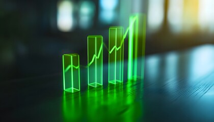 Poster - A vibrant green bar graph depicting growth and progress, ideal for illustrations of business success and financial trends.