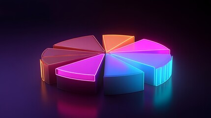 Poster - Colorful neon pie chart with glowing segments, perfect for data visualization and modern design themes.