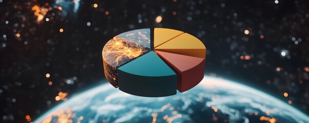 Poster - Dynamic pie chart visualization above Earth, showcasing data in an engaging way. Perfect for presentations or reports.