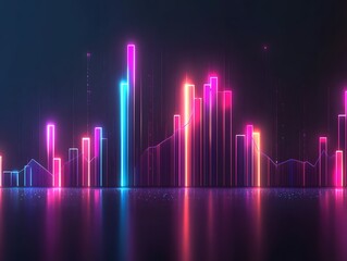 Fototapete - Dynamic neon bars representing data trends, perfect for illustrating progress, analysis, or technology in a vibrant visual style.