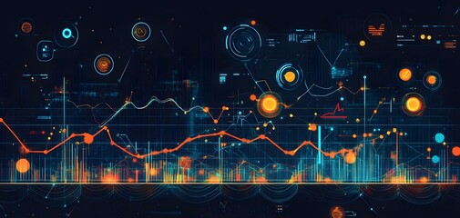 Poster - futuristic data visualization with vibrant lines and graphs illustrating statistical trends and insi