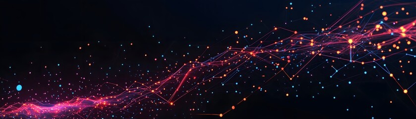 Poster - Vibrant abstract light wave with glowing particles in a stunning cosmic background, perfect for digital art and technology themes.