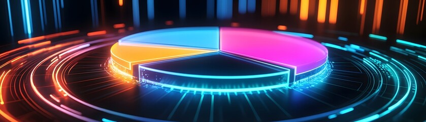 Fototapete - Vibrant pie chart with glowing segments, showcasing data visualization and modern design in a digital context.