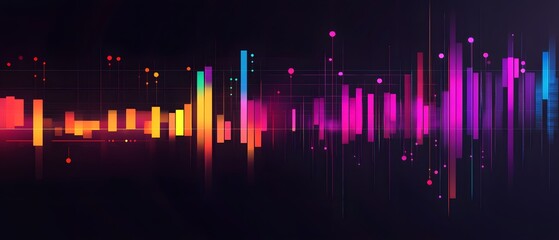Poster - Vibrant sound wave graphic with colorful bars, representing music and audio visualization against a dark background.