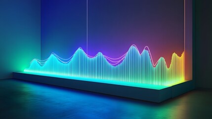 Poster - Vibrant sound wave visualization in neon colors illuminating a modern space, perfect for music and technology themes.