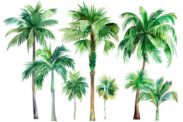 Watercolor tropical trees. Summer trees jungle floral illustration for the banner, frame, border, logo, greeting card, party card, wedding invintation



