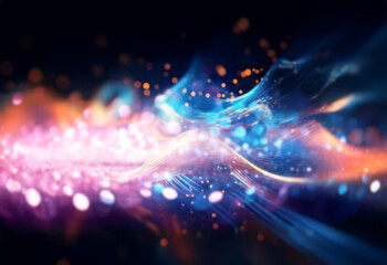Aufkleber - Abstract background featuring blue and orange flowing lines and bokeh lights.