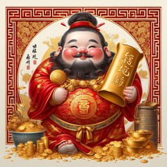 Happy New year god of wealth character design with lucky money collection with Generative AI.