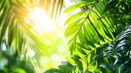 Poster - A warm, close-up view of sunlight filtering through lush green fern leaves. --ar 16:9 --personalize v73lhwr --v 6.1 Job ID: eb4dad00-a7c6-4e70-a3e7-dcb6f5296055