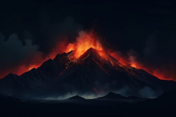 Canvas Print - Volcano mountain at night outdoors nature lava.