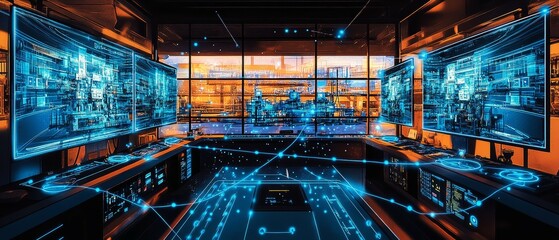 Wall Mural - The Virtual Factory Control Room, Digital Twins in Manufacturing