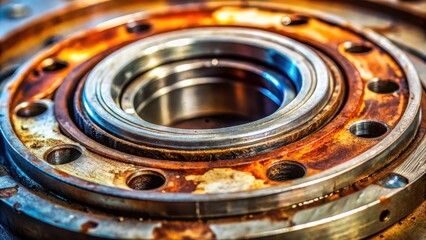 Leinwandbilder - Close-up of a Metal Bearing with Multiple Rings and a Central Bore, Showing Signs of Wear and Rust