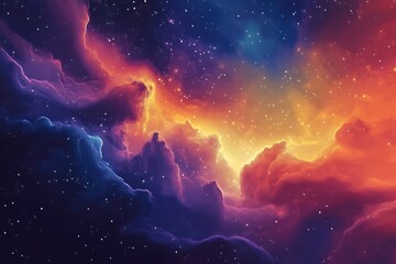 a vibrant nebula with swirling clouds of red, orange, blue, and purple against a dark starry backgro
