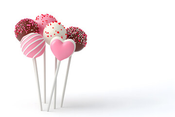 Wall Mural - Heart-shaped pink pop cake isolated on white background. Valentine's Day Concept