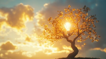 Wall Mural - lightbulb tree energy power. generative ai