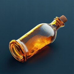 Amber Liquid in a Glass Bottle on a Dark Background