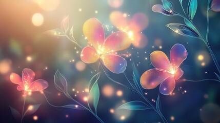 Poster - Glowing flowers with a magical feel and a dreamy bokeh background.