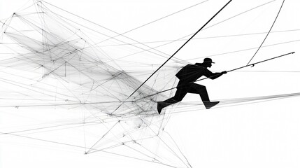 Poster - Explore the dynamic movement of minimal line art through the expression of a fisherman in motion