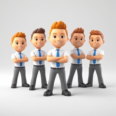 3D cartoon character of a team works and unity 