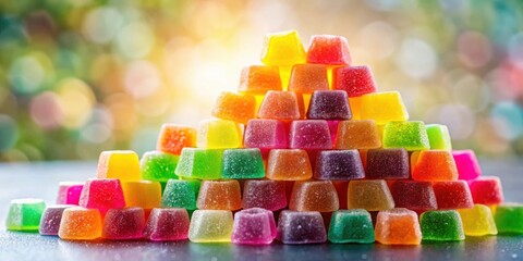 Poster - A vibrant pyramid of colorful sugary cubes, a delightful treat for the eyes and the taste buds