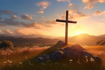 Landscape cross outdoors sunset.