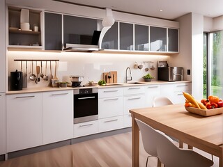 A Home kitchen interior for everyday work and a cooking cabinet in the wonderful image