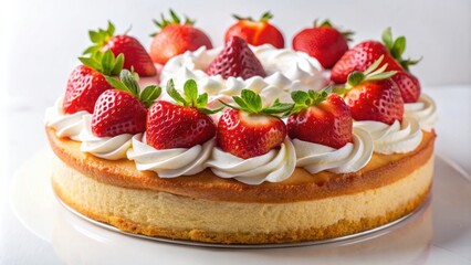 Poster - A light and fluffy cheesecake with fresh strawberries and whipped cream, perfect for a celebratory dessert