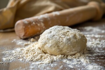 fresh dough ball ready for baking on wooden table