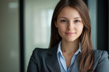 Confident businesswoman smiling in office building