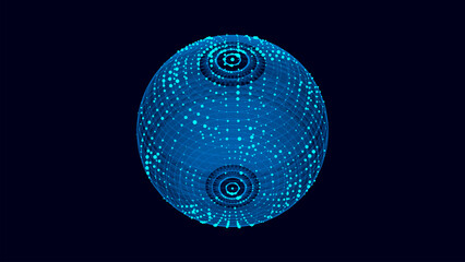 Poster - Vector sci-fi blue sphere with particles and lines. Concept network connection. Frame sphere. Abstract technology background.