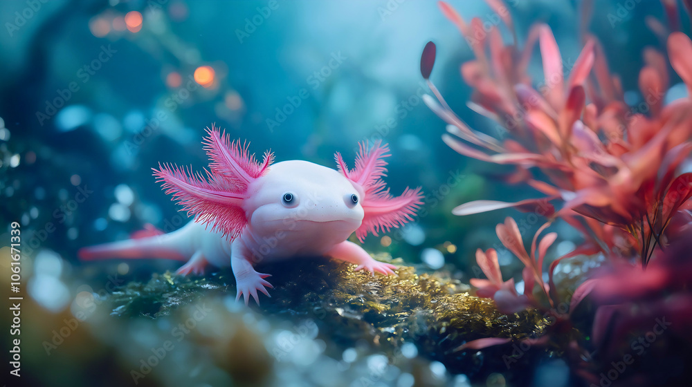 Ethereal axolotl albino aquarium, gentle pet underwater amphibian ...