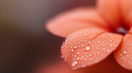 This macro photograph highlights the fine details of a tiny flower, from the velvety texture of its petals to the tiny dewdrops nestled on its surface. The background softly fades into a natural