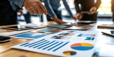 Fototapete - An executive team reviews progress on strategic initiatives, utilizing dashboards and analytics tools to measure performance against objectives.