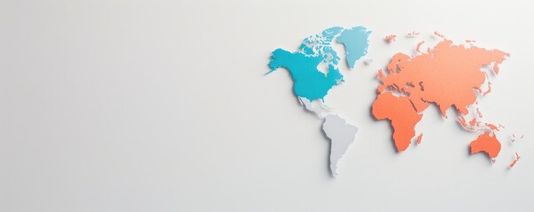 Poster - A stylized world map in blue and orange hues placed against a light background, highlighting geographical features in a modern design.