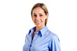 © Minerva Studio - Smiling businesswoman wearing blue shirt on white background