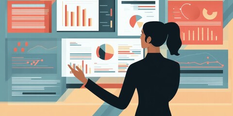 Fototapete - A female executive presents a new market entry strategy, showcasing research and analysis to support her recommendations.