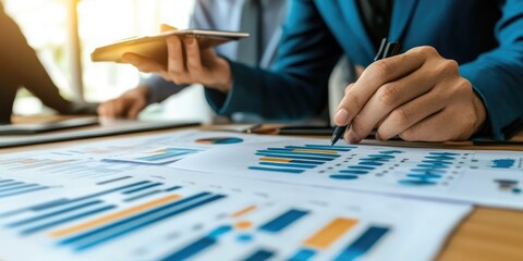 Aufkleber - An insurance professional presents data on market trends during a team meeting, using visuals to engage colleagues effectively.