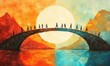 © jambulart - People walk on bridge between red and blue.