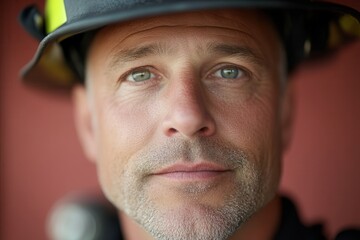 Portrait of Firefighter in Full Gear and Helmet