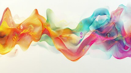 Poster - a burst of colorful quantum particles and waves, skillfully layered over a white background,