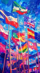 Wall Mural - Digital Flags of the World, Digital Diplomacy and International Relations